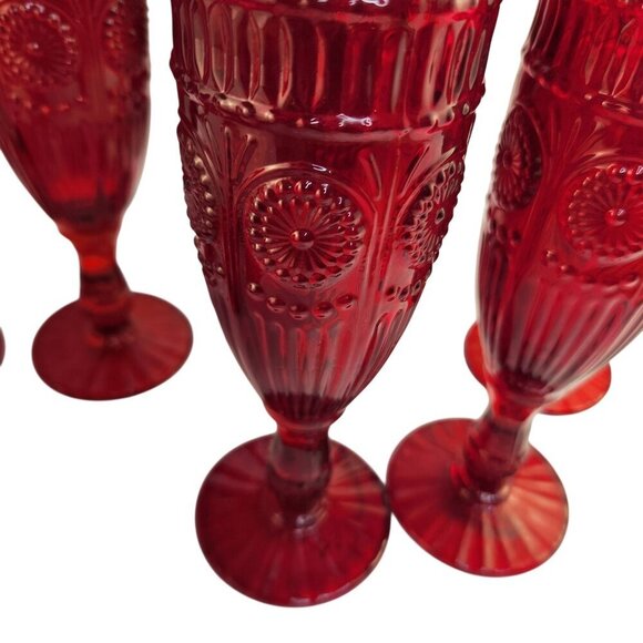The Pioneer Woman Adeline Red Glass Champagne Flutes Set Of 2 Retro-Inspired Ele - Picture 8 of 14